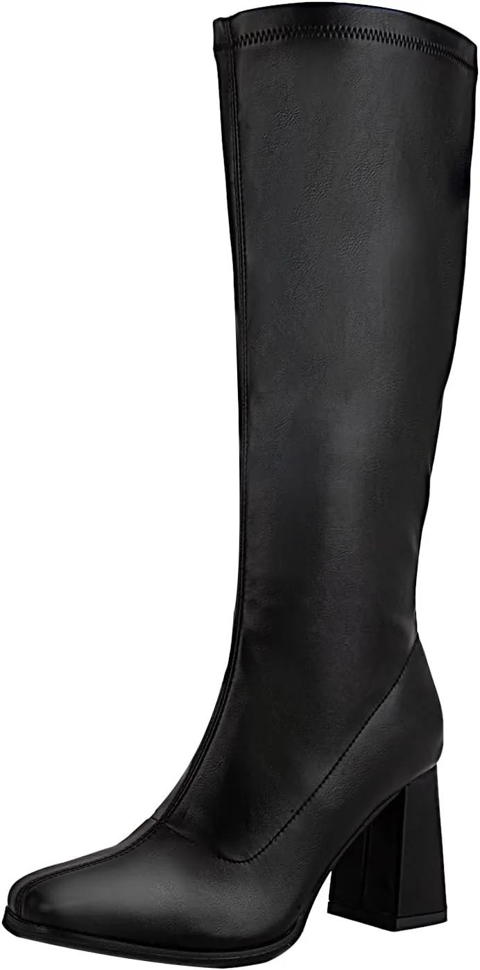 GoGo Boots for Women Knee High Boots Chunky Block Heels Costume Party Cosplay Dress Shoes