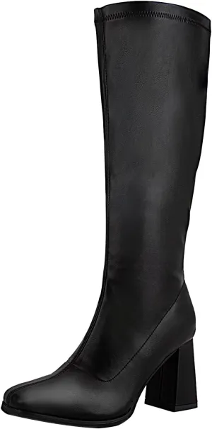 GoGo Boots for Women Knee High Boots Chunky Block Heels Costume Party Cosplay Dress Shoes