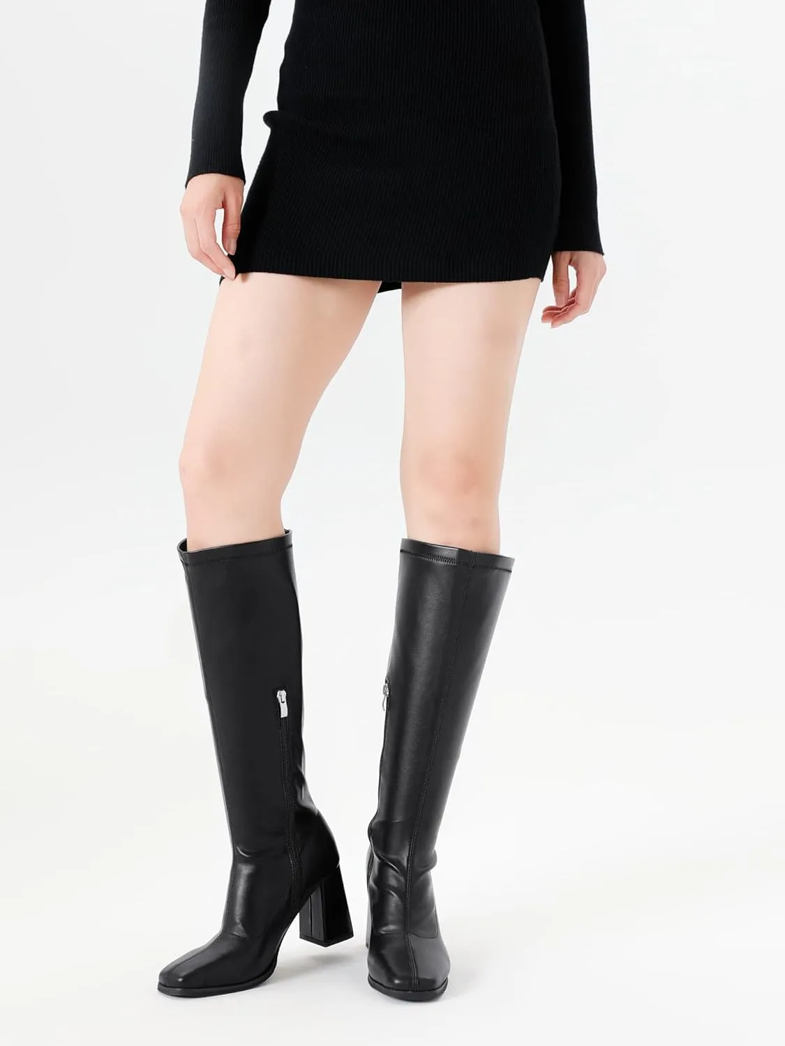 GoGo Boots for Women Knee High Boots Chunky Block Heels Costume Party Cosplay Dress Shoes