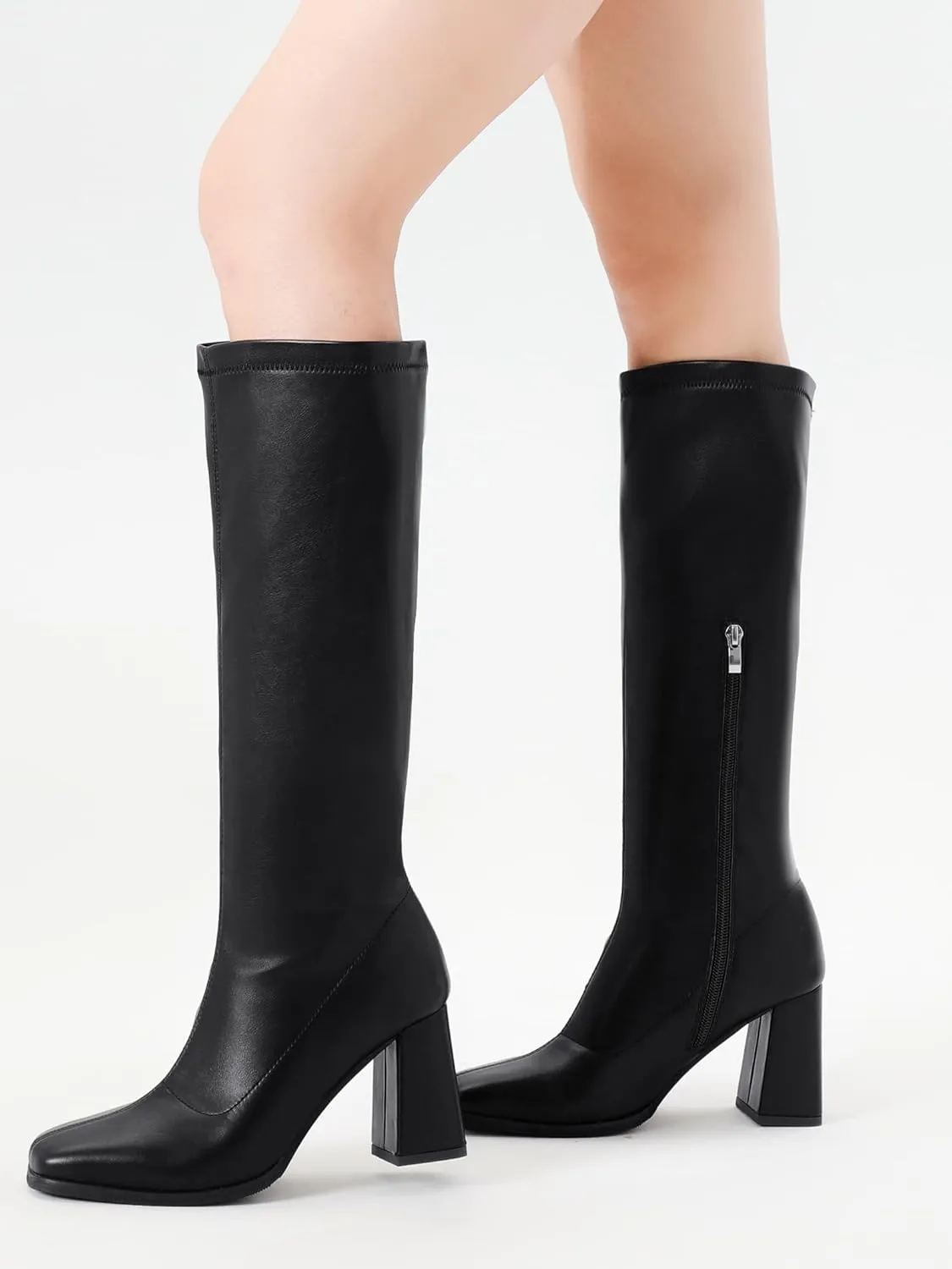 GoGo Boots for Women Knee High Boots Chunky Block Heels Costume Party Cosplay Dress Shoes