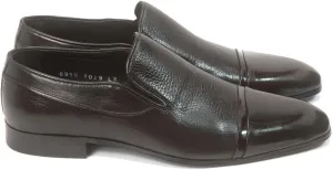 Golden Pass Men’s Brown Leather Slip-On Loafers – Formal Dress Shoes with Cap Toe, Double Gore Comfort Fit, Handcrafted Italian Style, Genuine Leather Sole (10)
