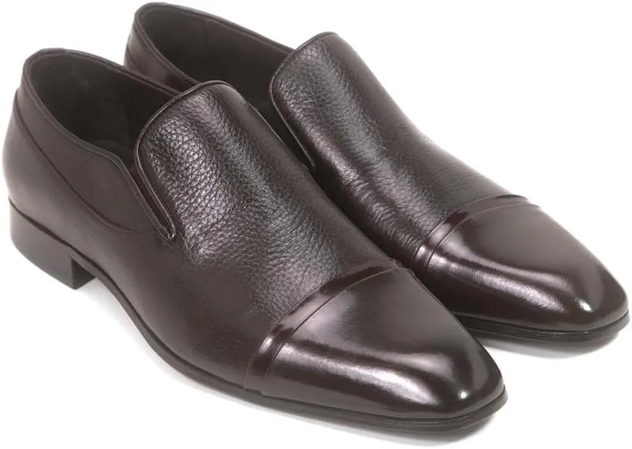 Golden Pass Men’s Brown Leather Slip-On Loafers – Formal Dress Shoes with Cap Toe, Double Gore Comfort Fit, Handcrafted Italian Style, Genuine Leather Sole (12)