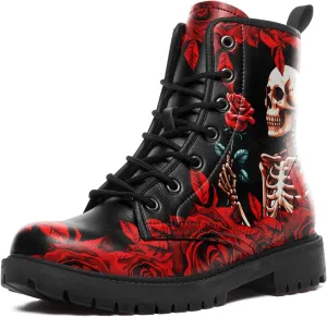Gothic Lolita Women's Ankle Boots - Black, Round Toe, Block Heel, Lace-Up Booties - Gothic Boots Model