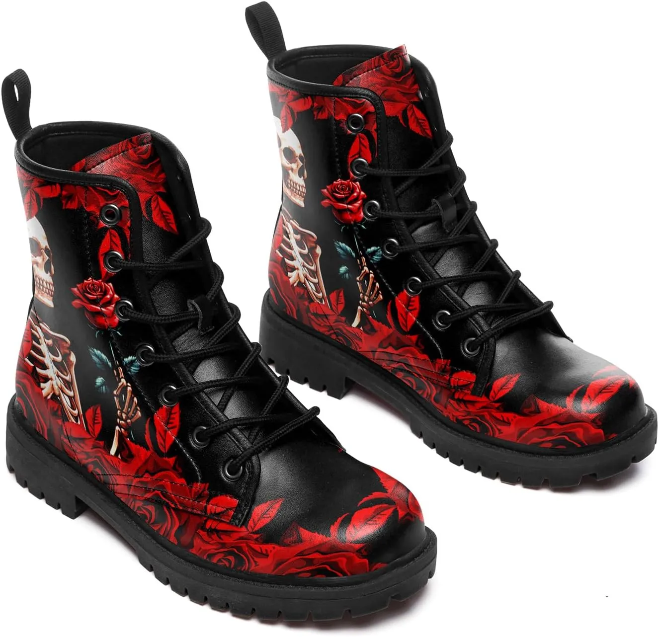 Gothic Lolita Women's Ankle Boots - Black, Round Toe, Block Heel, Lace-Up Booties - Gothic Boots Model