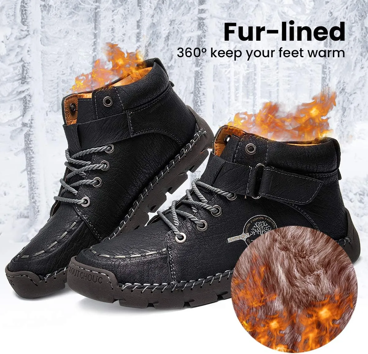 gracosy Men Winter’s Casual Boots Men’s Winter Warm Shoes for Outdoor High-top Leather Shoes Non-Slip Sole Walking Shoes
