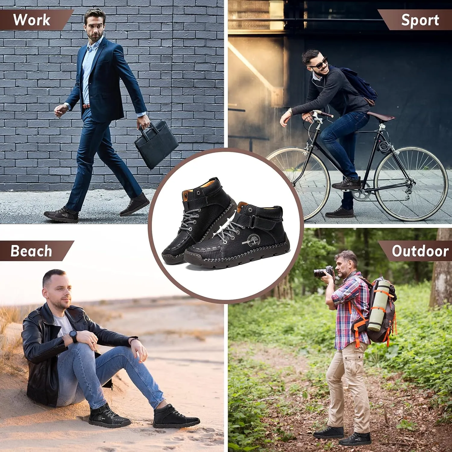 gracosy Men Winter’s Casual Boots Men’s Winter Warm Shoes for Outdoor High-top Leather Shoes Non-Slip Sole Walking Shoes
