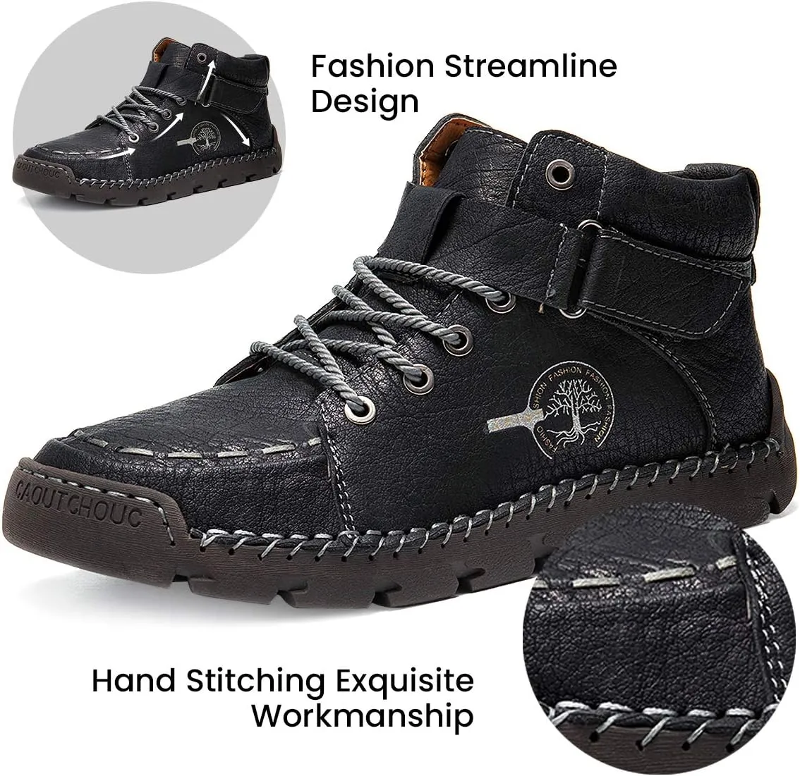 gracosy Men Winter’s Casual Boots Men’s Winter Warm Shoes for Outdoor High-top Leather Shoes Non-Slip Sole Walking Shoes