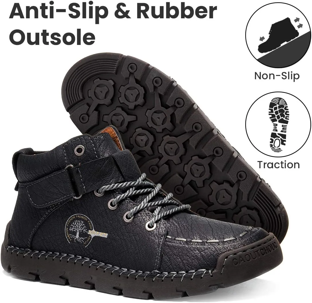 gracosy Men Winter’s Casual Boots Men’s Winter Warm Shoes for Outdoor High-top Leather Shoes Non-Slip Sole Walking Shoes