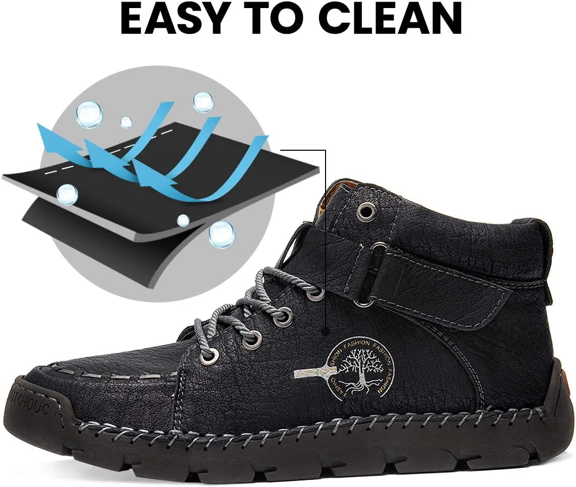 gracosy Men Winter’s Casual Boots Men’s Winter Warm Shoes for Outdoor High-top Leather Shoes Non-Slip Sole Walking Shoes