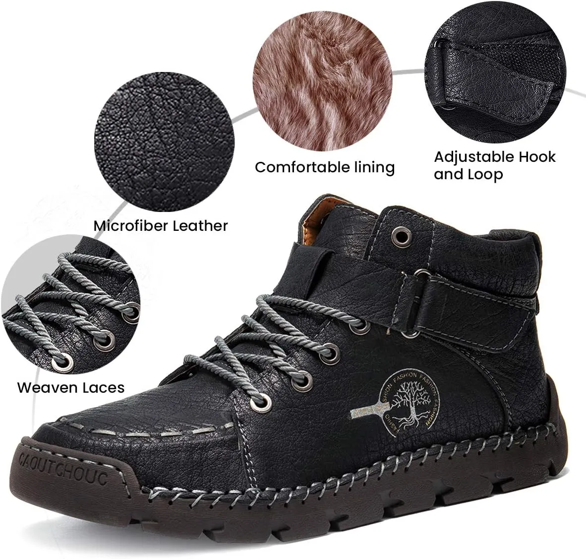 gracosy Men Winter’s Casual Boots Men’s Winter Warm Shoes for Outdoor High-top Leather Shoes Non-Slip Sole Walking Shoes