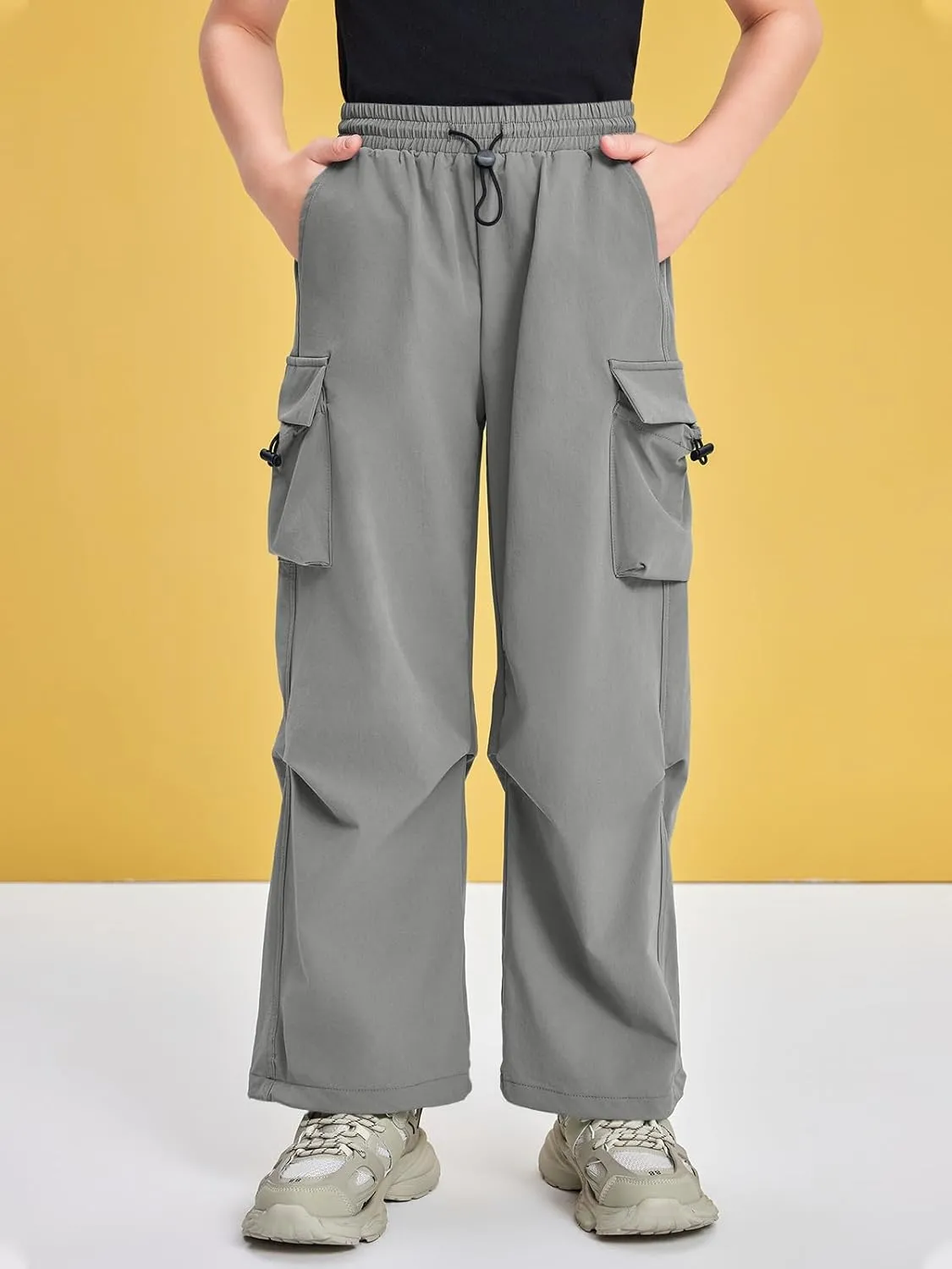 Haloumoning Boys Baggy Cargo Pants Casual Loose Fit Parachute Pant Fashion Harem Joggers with Pockets