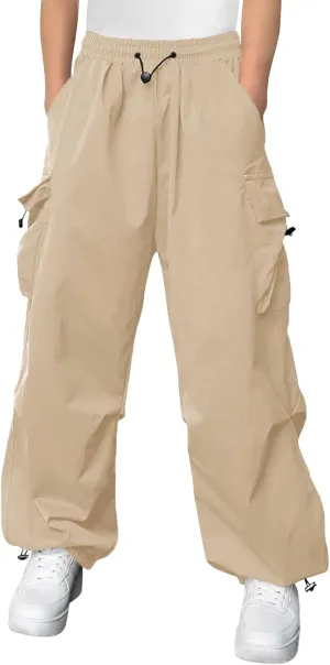 Haloumoning Boys Baggy Cargo Pants Casual Loose Fit Parachute Pant Fashion Harem Joggers with Pockets