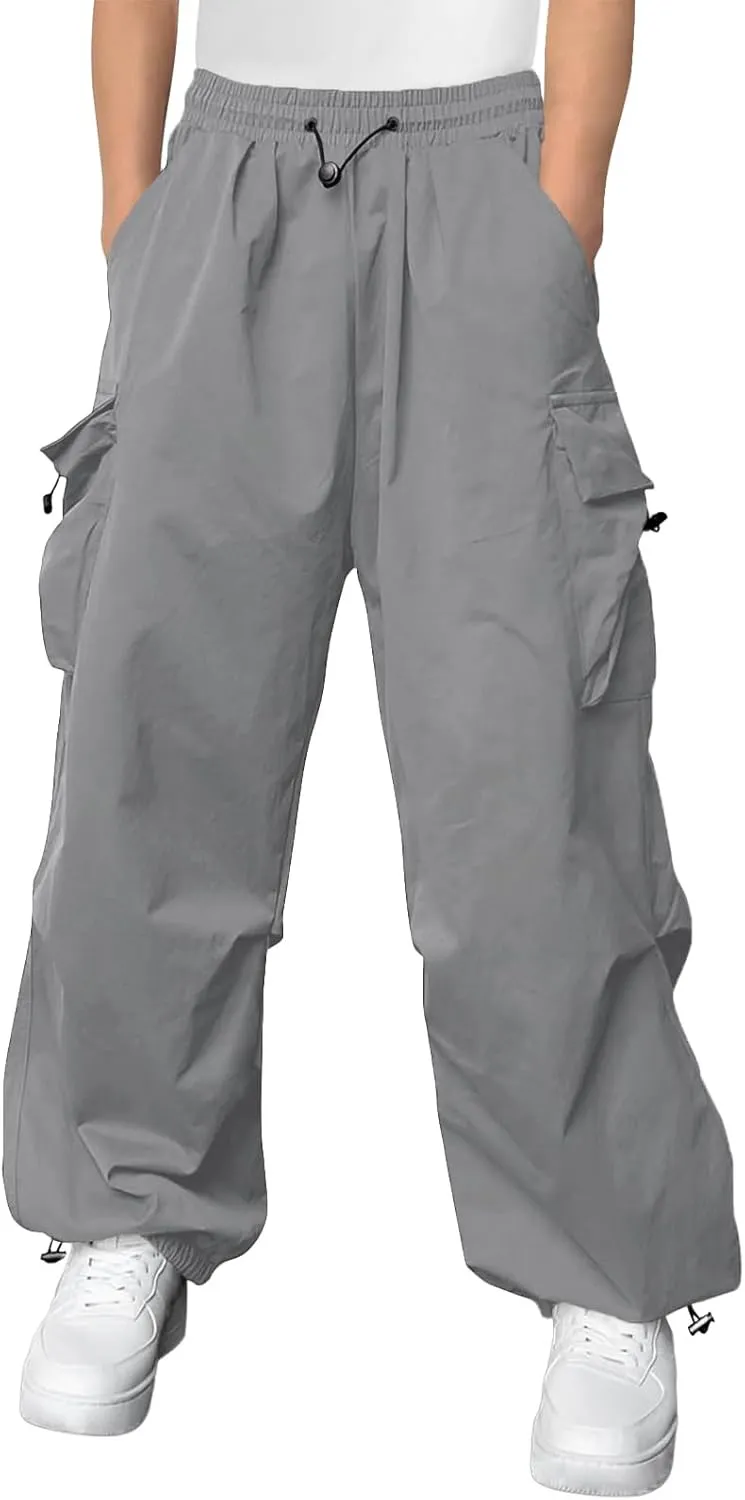 Haloumoning Boys Baggy Cargo Pants Casual Loose Fit Parachute Pant Fashion Harem Joggers with Pockets