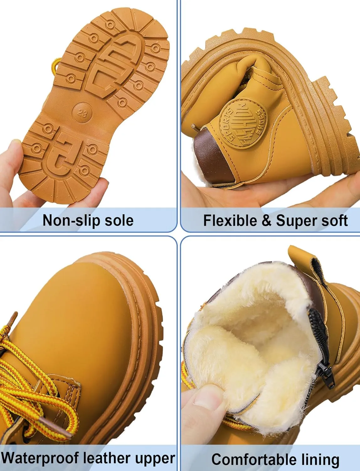 Happy Cherry Toddler Work Boots Classic Snow Boots Waterproof Winter Boots Ankle Lace Up Boot Construction Boots