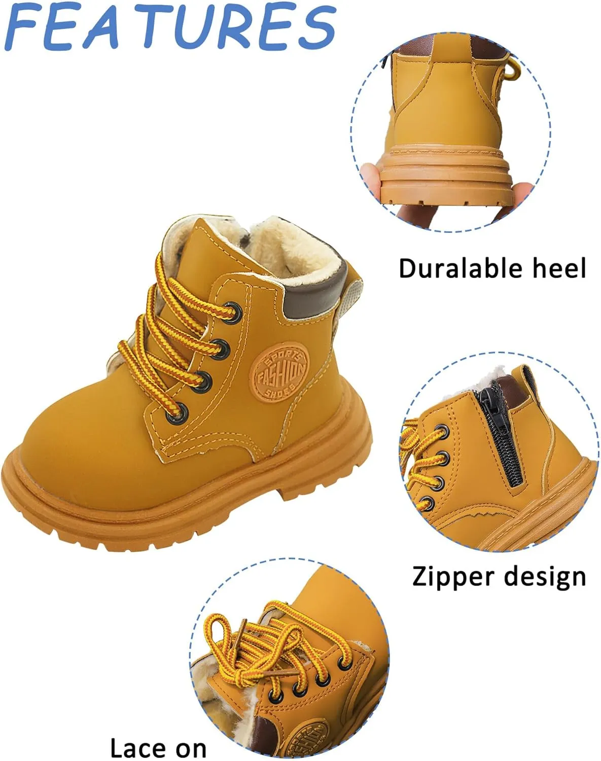 Happy Cherry Toddler Work Boots Classic Snow Boots Waterproof Winter Boots Ankle Lace Up Boot Construction Boots