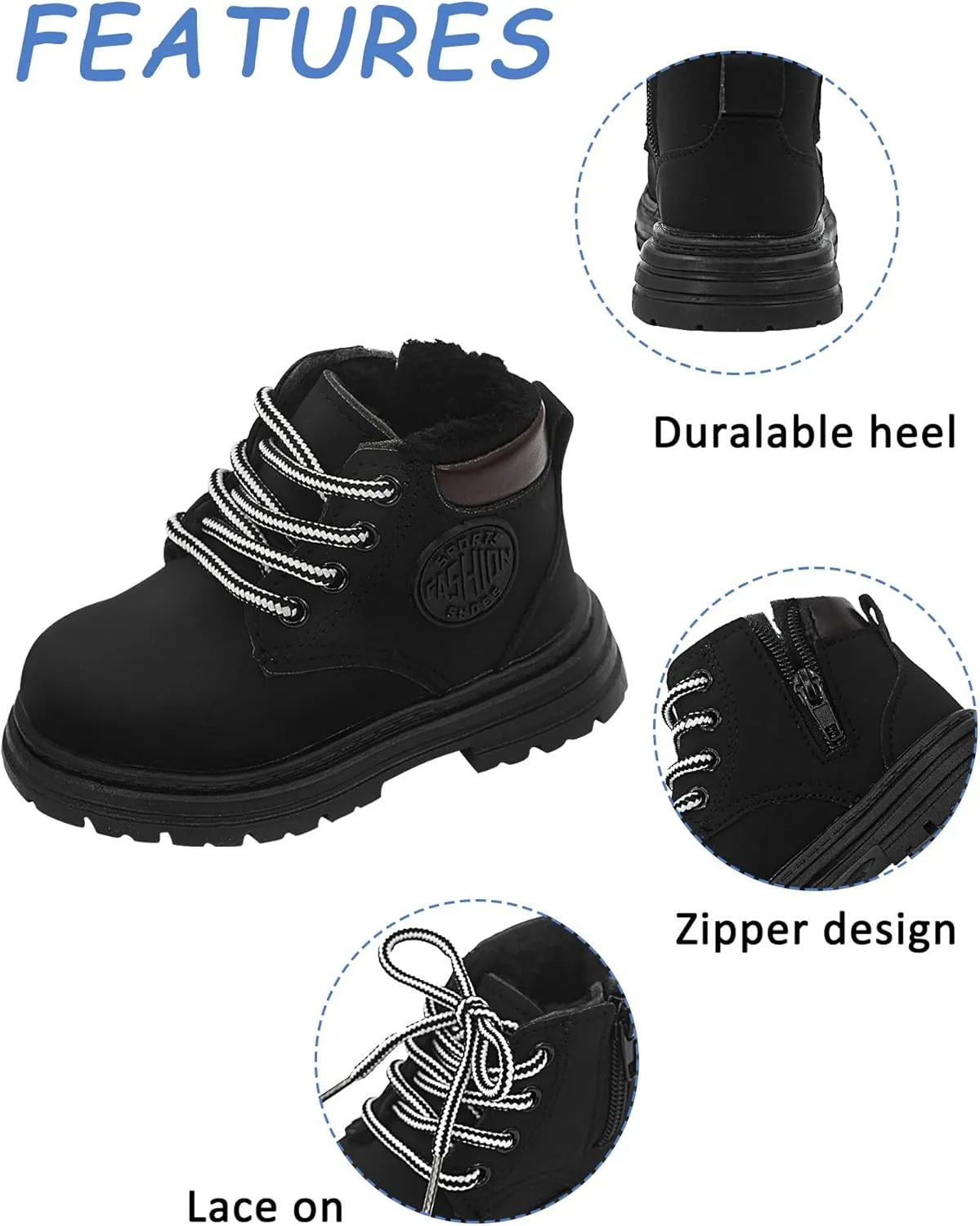 Happy Cherry Toddler Work Boots Classic Snow Boots Waterproof Winter Boots Ankle Lace Up Boot Construction Boots