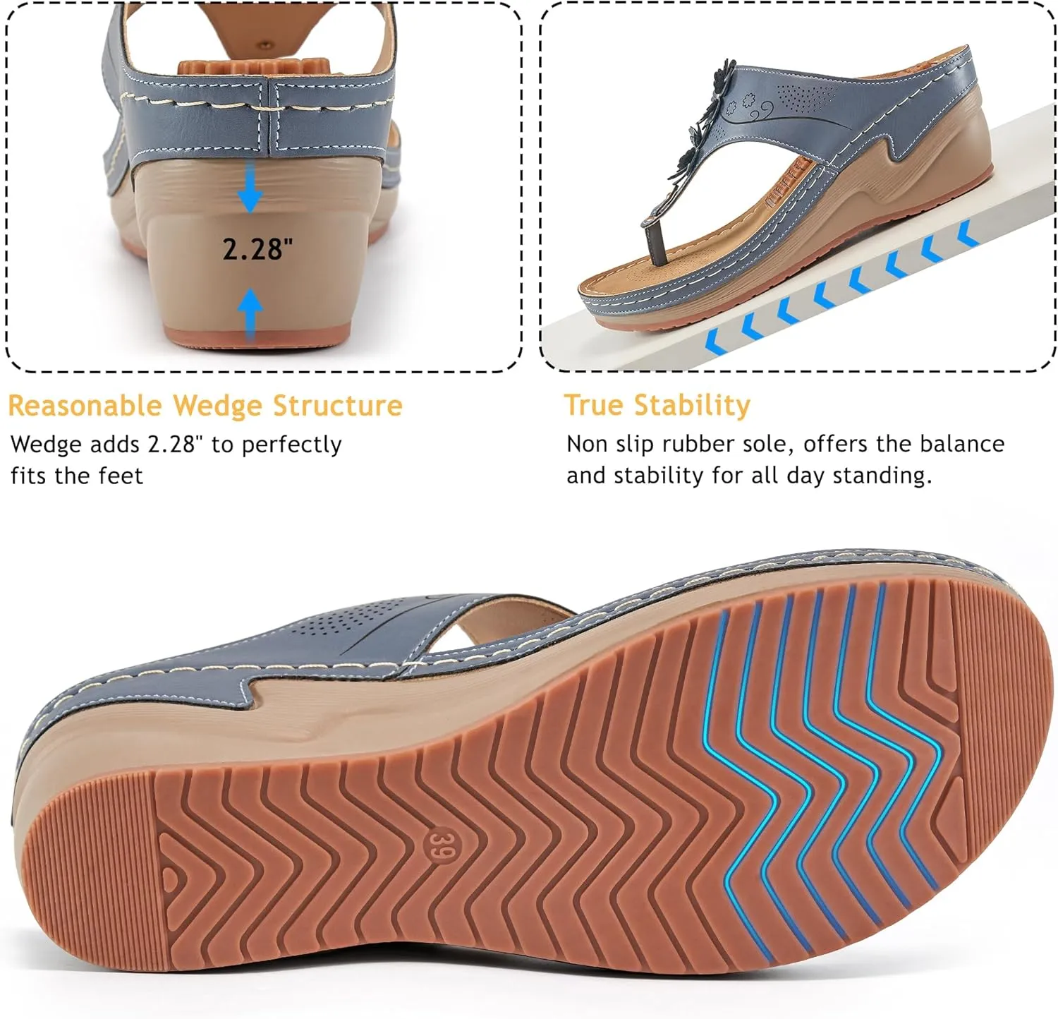 HARENCE Wedge Sandals for Women Dressy: Comfortable Cushion Footbed Walking Platform Shoes Summer Casual Womens Flip Flops