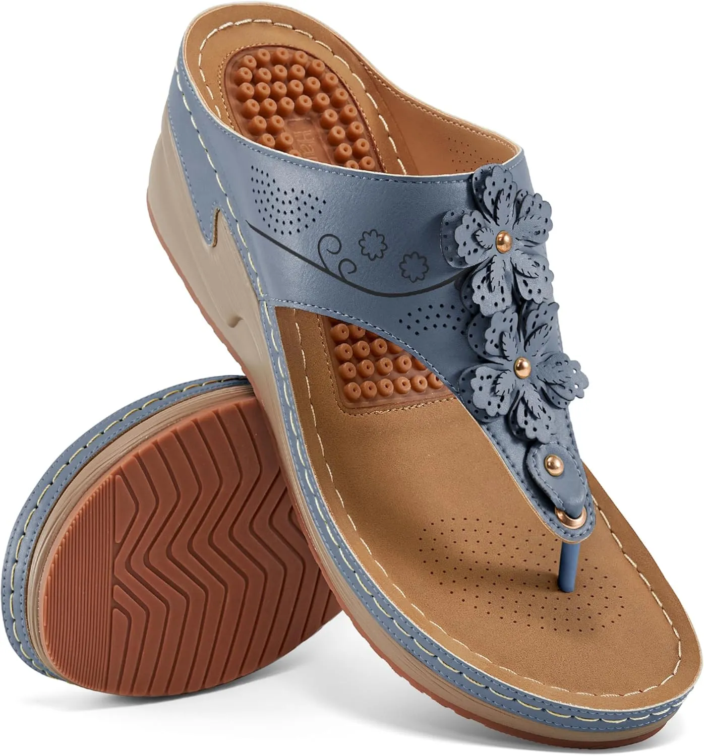 HARENCE Wedge Sandals for Women Dressy: Comfortable Cushion Footbed Walking Platform Shoes Summer Casual Womens Flip Flops