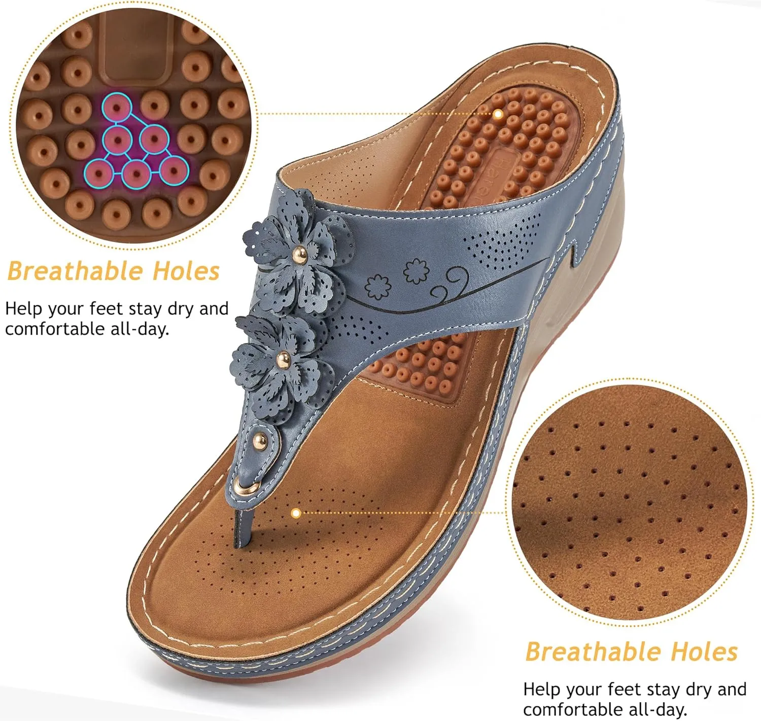 HARENCE Wedge Sandals for Women Dressy: Comfortable Cushion Footbed Walking Platform Shoes Summer Casual Womens Flip Flops