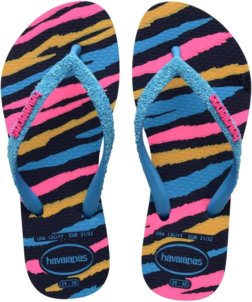 Havaianas Kids Slim Tropical Flip Flops - Kids' Summer Sandals for Girls - Turquoise, 11/12C Little Kid