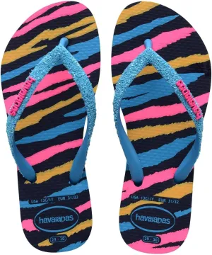 Havaianas Kids Slim Tropical Flip Flops - Kids' Summer Sandals for Girls - Turquoise, 11/12C Little Kid