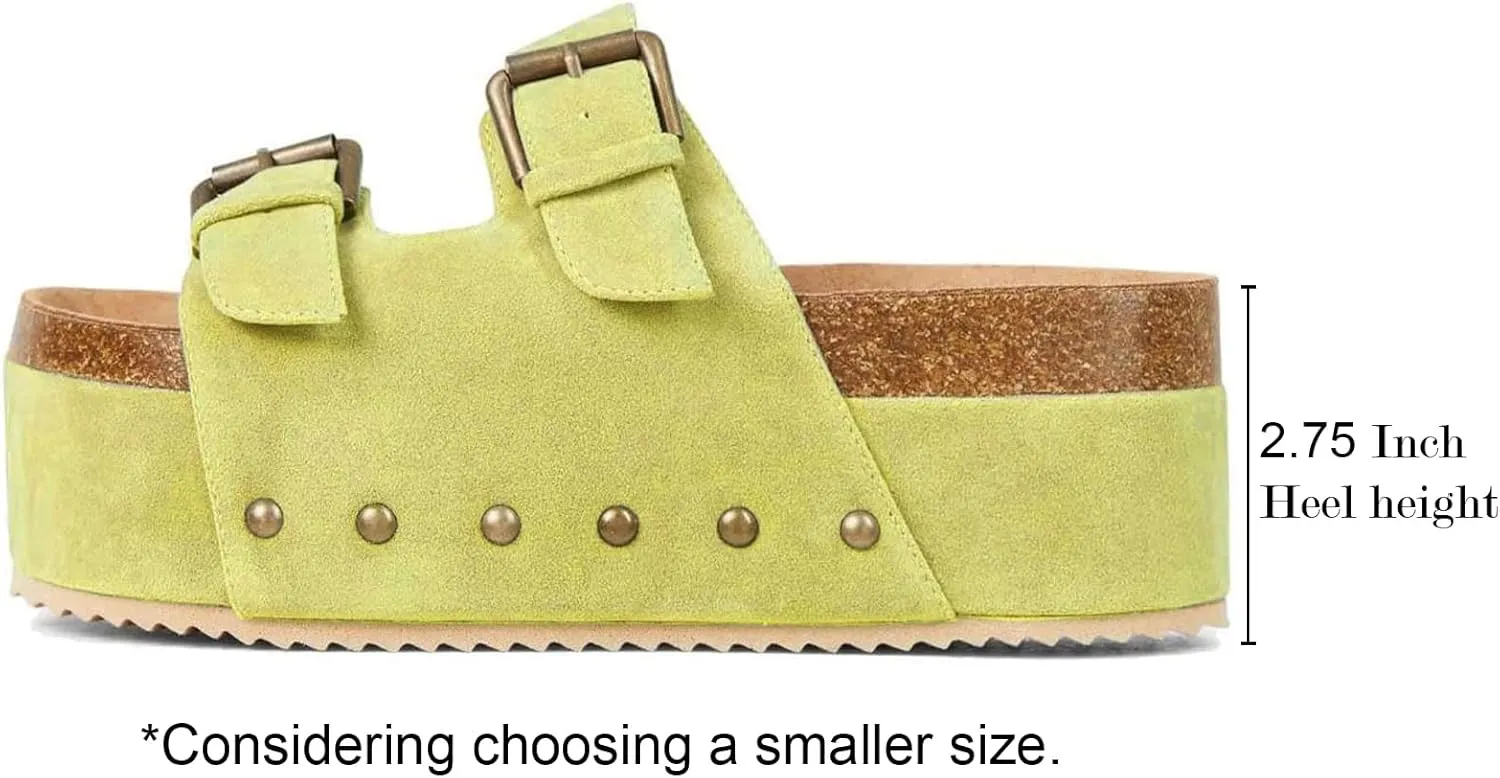 heelchic Platform Sandals Women, Chunky Platform Wedges with Arch Support, Big Buckle Casual Open Toe Slide Sandals