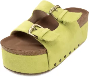 heelchic Platform Sandals Women, Chunky Platform Wedges with Arch Support, Big Buckle Casual Open Toe Slide Sandals