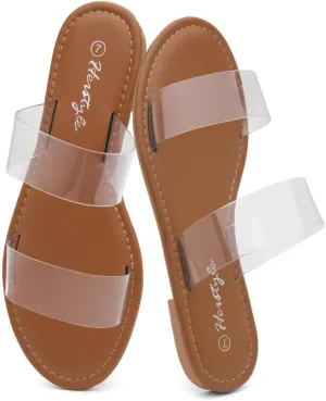 Herstyle Women’s Flat Sandals – Slip-On Double Strap Slides with Memory Foam, Trendy 2025 Summer Shoes, Lightweight Open Toe Dressy & Casual Sandals for Women