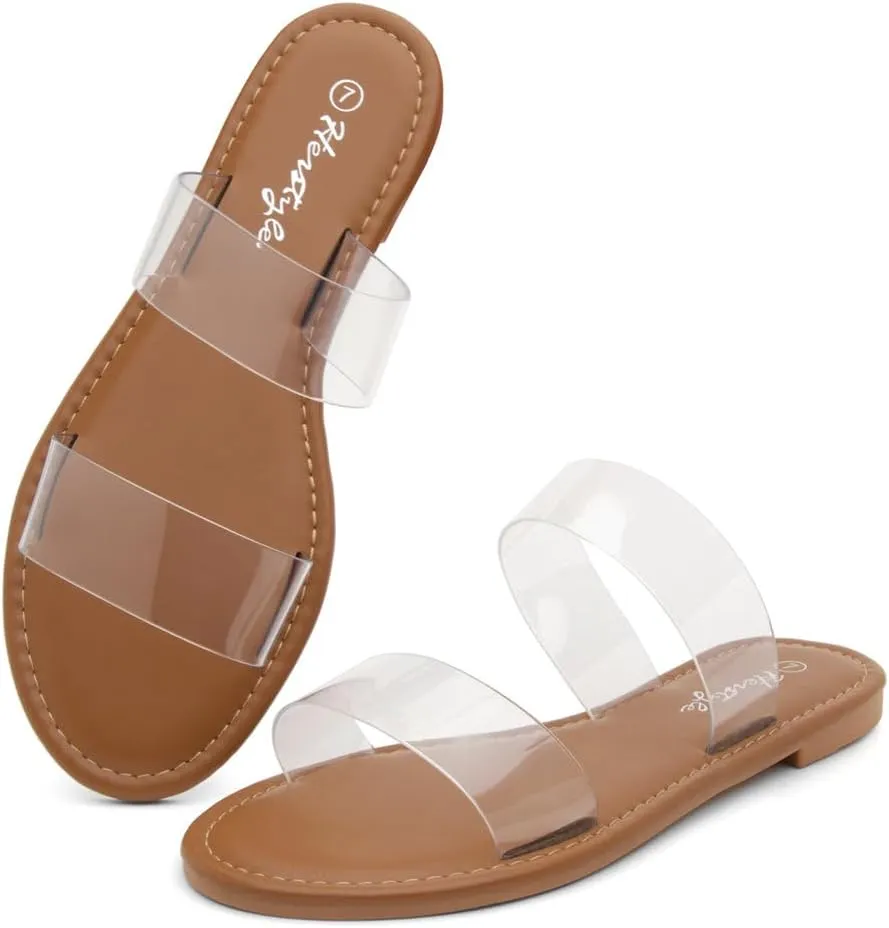Herstyle Women’s Flat Sandals – Slip-On Double Strap Slides with Memory Foam, Trendy 2025 Summer Shoes, Lightweight Open Toe Dressy & Casual Sandals for Women