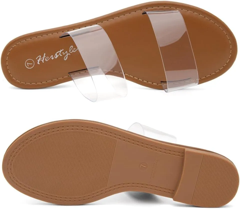 Herstyle Women’s Flat Sandals – Slip-On Double Strap Slides with Memory Foam, Trendy 2025 Summer Shoes, Lightweight Open Toe Dressy & Casual Sandals for Women