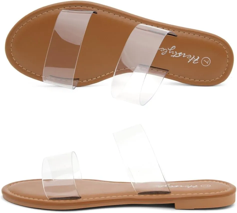 Herstyle Women’s Flat Sandals – Slip-On Double Strap Slides with Memory Foam, Trendy 2025 Summer Shoes, Lightweight Open Toe Dressy & Casual Sandals for Women