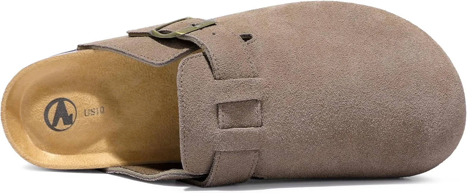 HOMETRUE Mens Suede Clogs Slippers Sandals with Cushioned Cork-Footbed