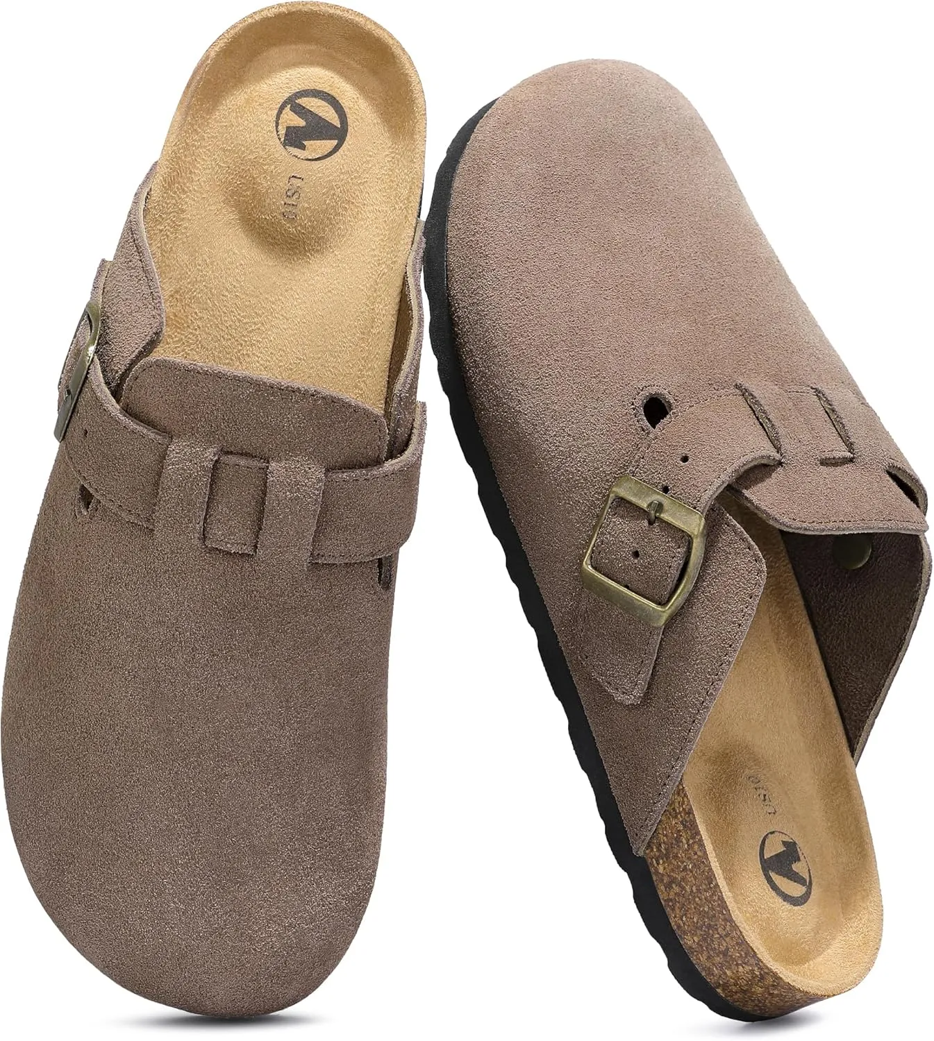 HOMETRUE Mens Suede Clogs Slippers Sandals with Cushioned Cork-Footbed