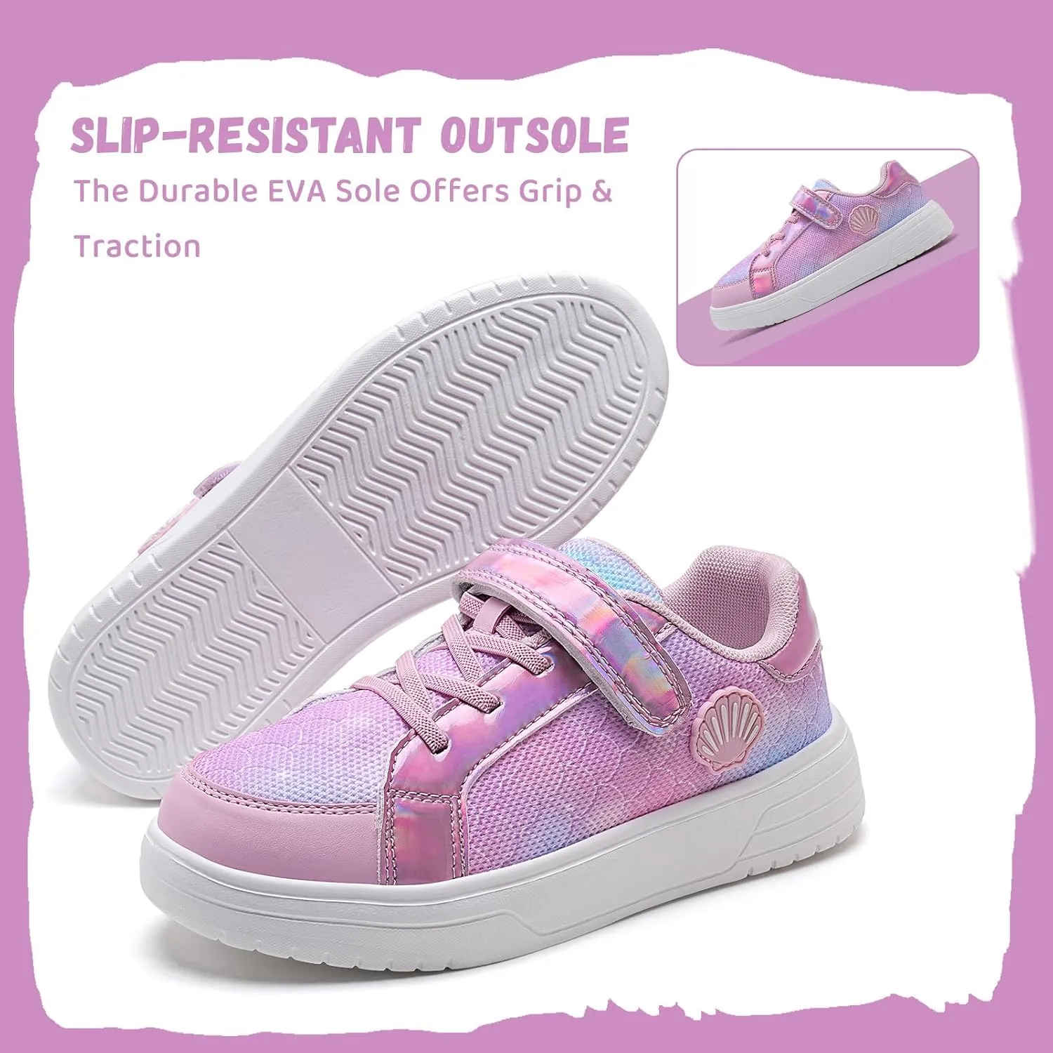 IceUnicorn Kids Girls Sneakers Lightweight Causal Walking Shoes Low Top Elastic Lace Sneaker with Hook and Loop(Toddler/Little Kid/Big Kid)