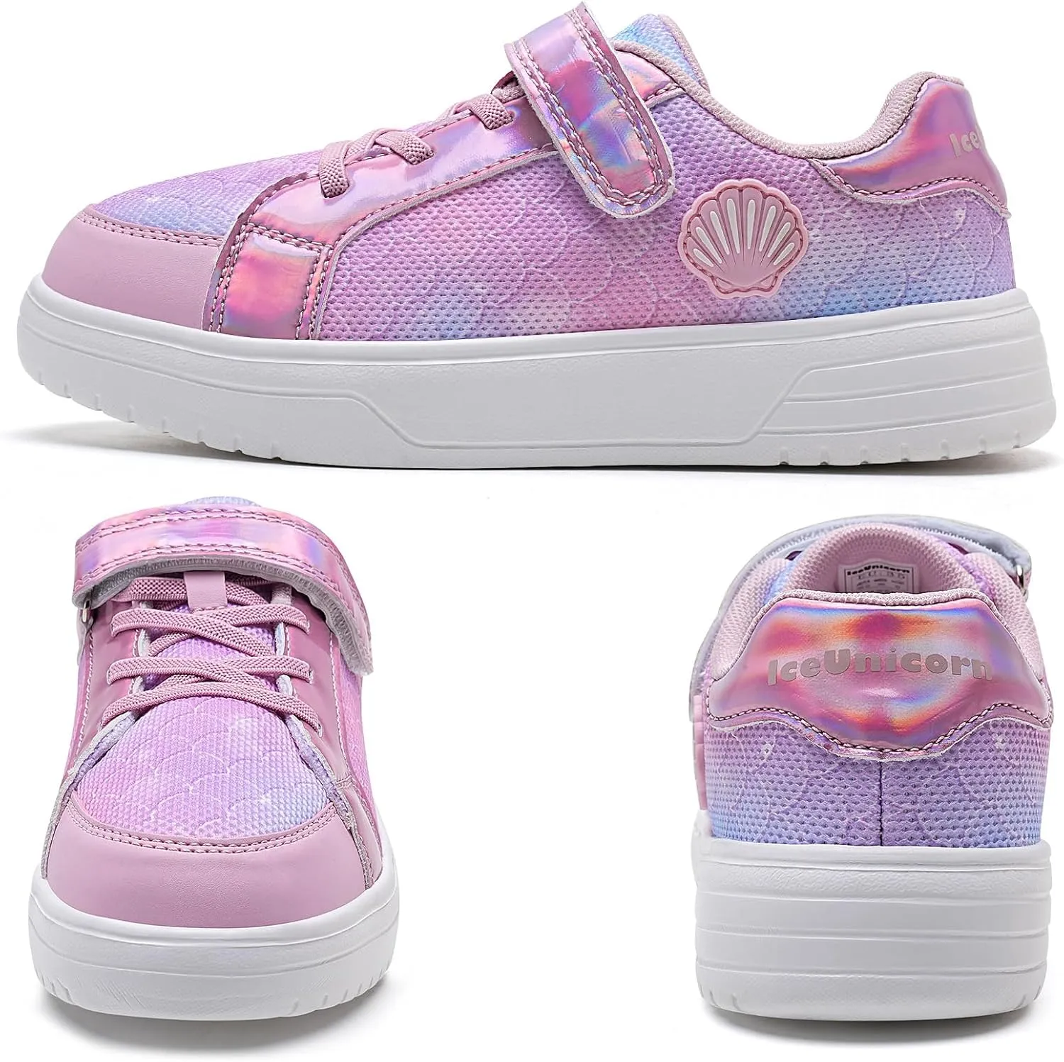 IceUnicorn Kids Girls Sneakers Lightweight Causal Walking Shoes Low Top Elastic Lace Sneaker with Hook and Loop(Toddler/Little Kid/Big Kid)