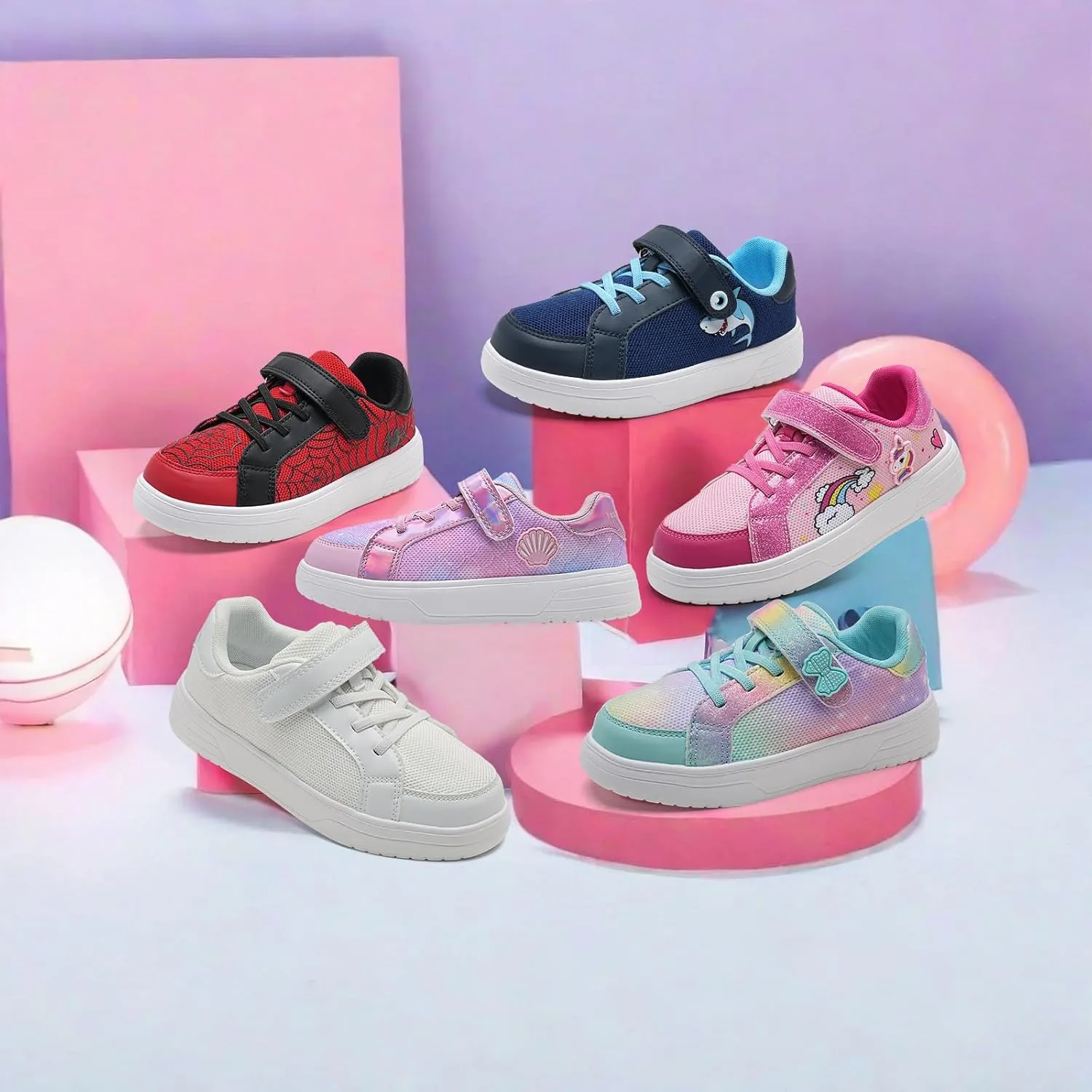 IceUnicorn Kids Girls Sneakers Lightweight Causal Walking Shoes Low Top Elastic Lace Sneaker with Hook and Loop(Toddler/Little Kid/Big Kid)