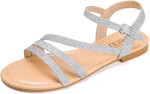 IDIFU Strappy Sandals for Women Dressy Summer Flat Sandals with Back Strap Open Toe Slingback Ankle Strap Sandals Wedding Bridal Prom Bride Bridesmaid Sandals Comfortable Cute Casual Dress Sandals
