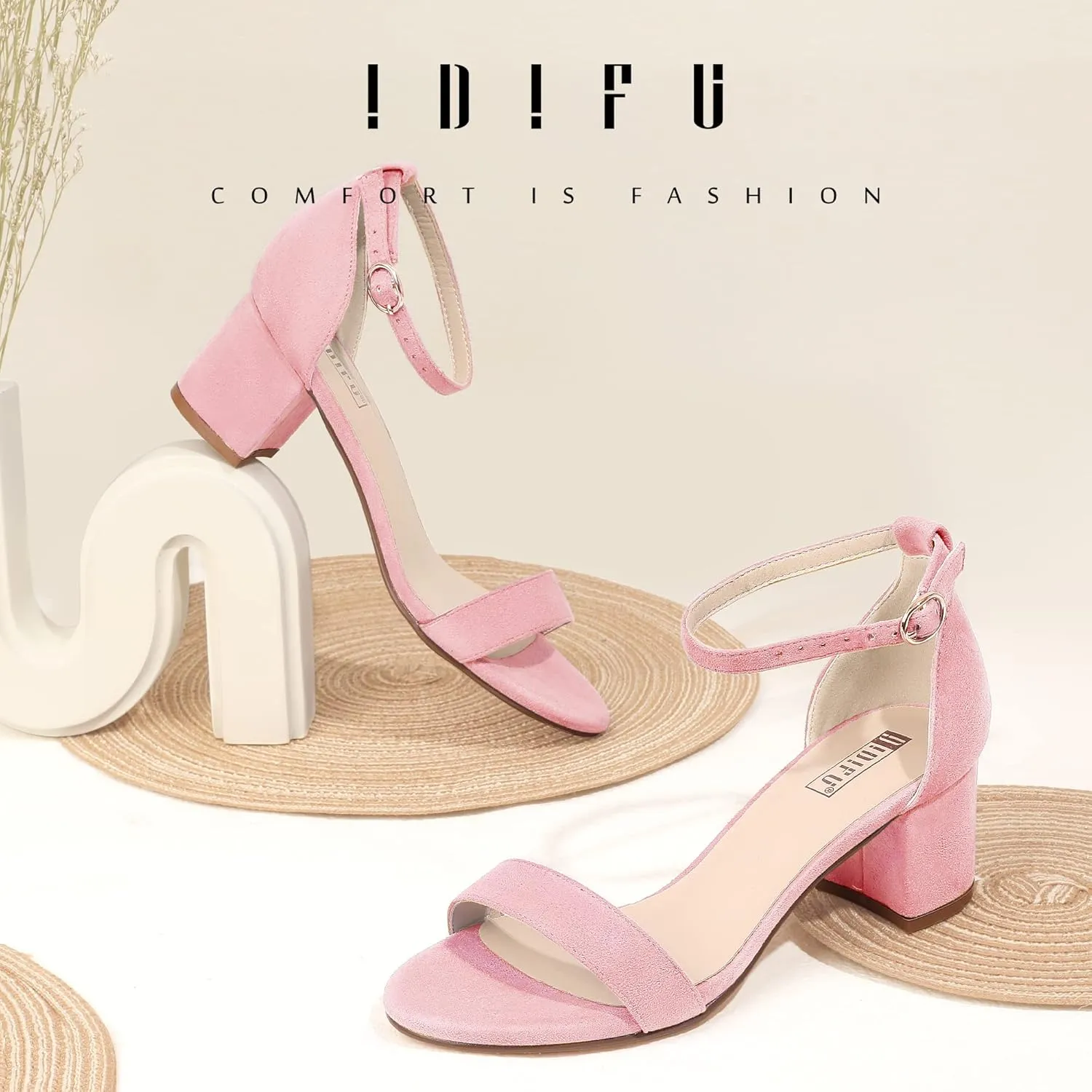 IDIFU Women's Cookie-LO Low Block Heels Chunky Sandals Ankle Strap Wedding Dress Pump Shoes