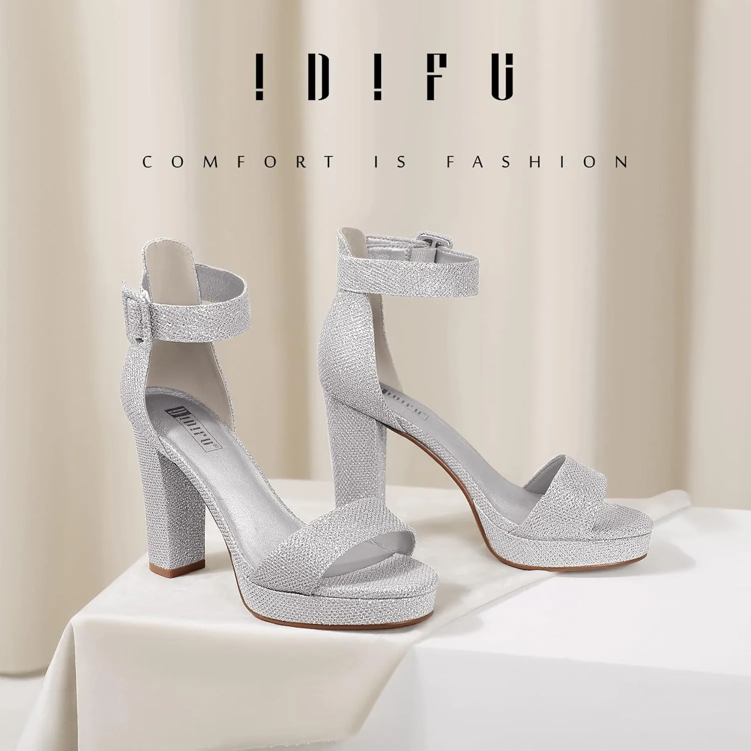 IDIFU Women's IN4 Sabrina Platform Chunky High Heels Ankle Strap Heeled Sandals Wedding Party Dress Shoes