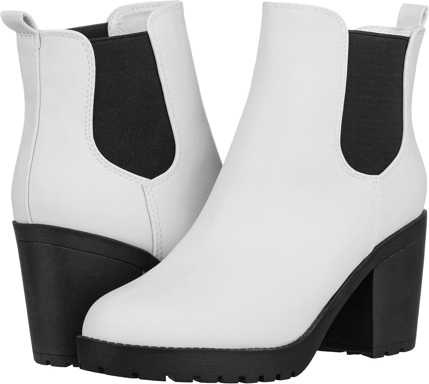 ILLUDE Women’s Classic Chelsea Bootie Chunky Mid Heel Rounded Toe Slip On Boots