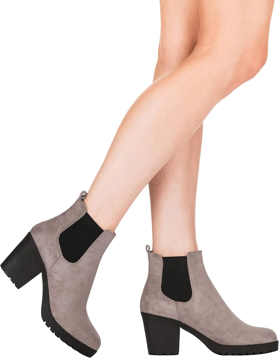 ILLUDE Women’s Classic Chelsea Bootie Chunky Mid Heel Rounded Toe Slip On Boots