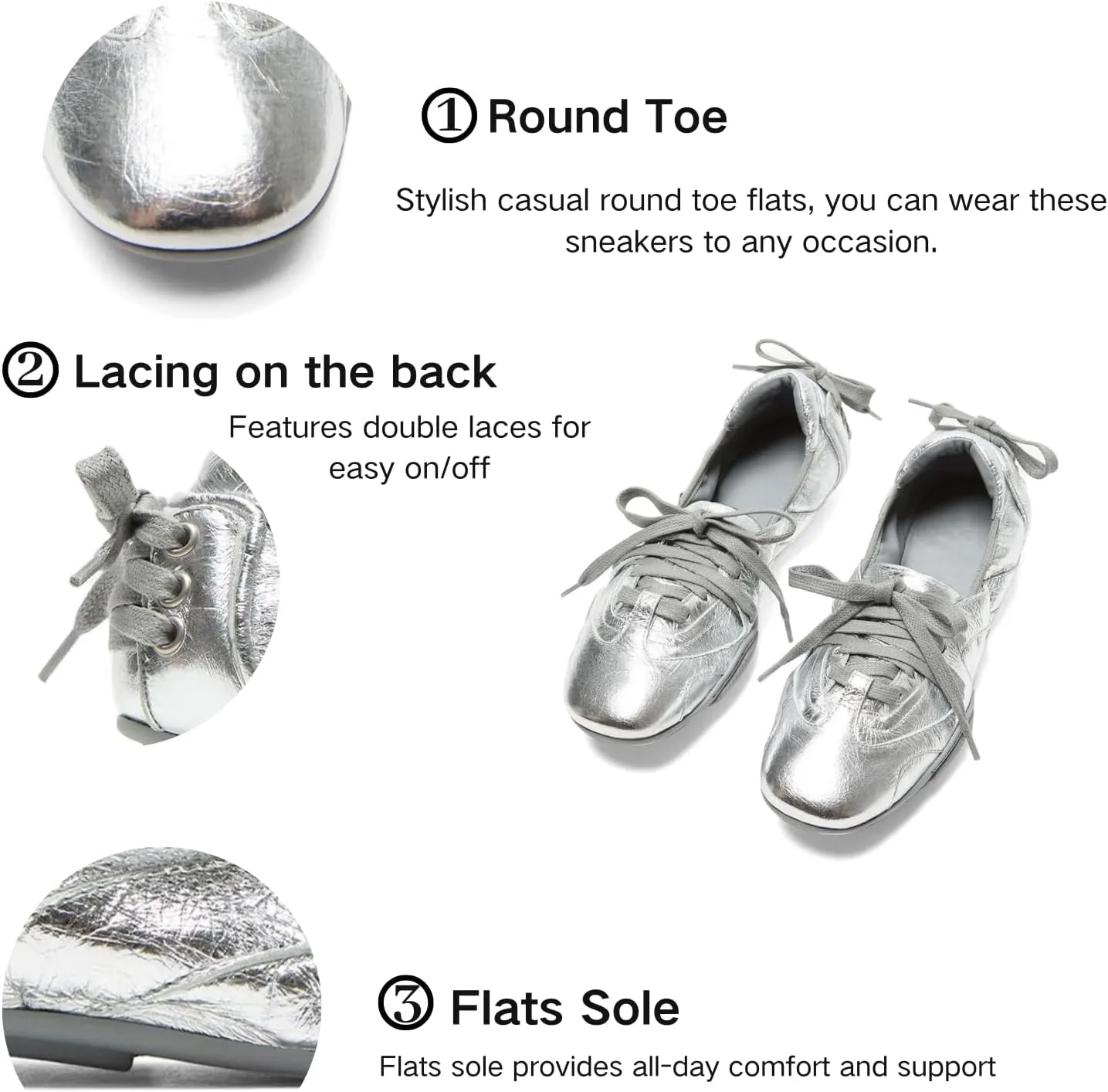 IMPREMEY Flats Sneakers for Women Leather Ballet Lace up Round Toe Cracked Tennis Casual Fashion Shoes