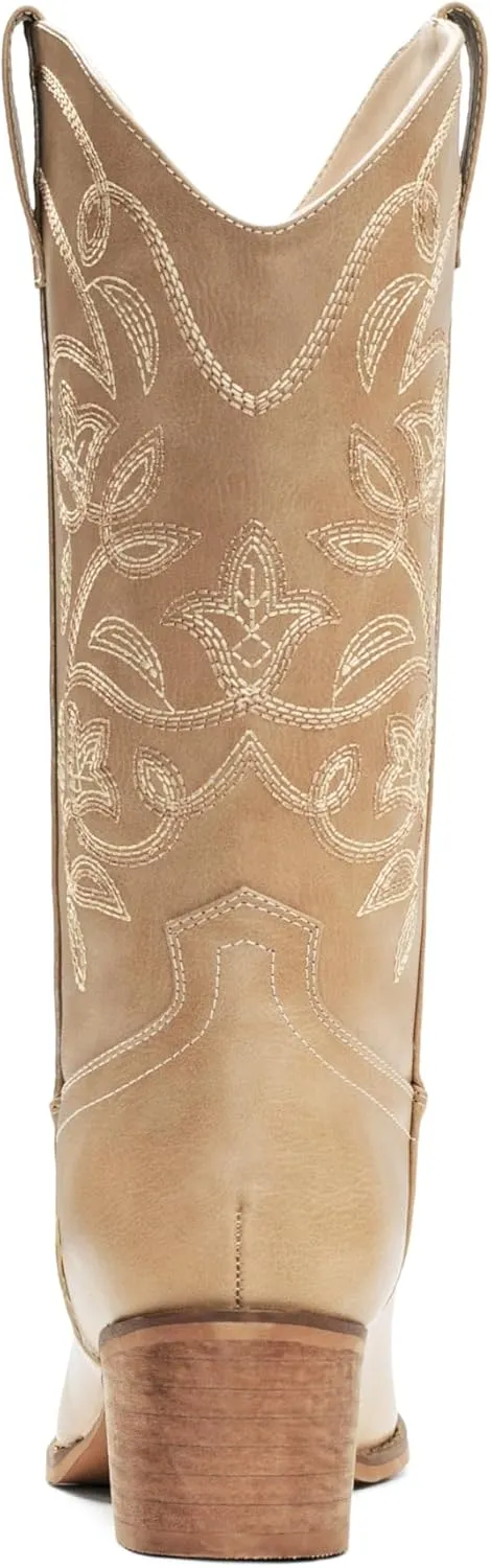 IUV Cowboy Boots For Women Pointy Toe Women's Western Boots Cowgirl Boots Mid Calf Boots
