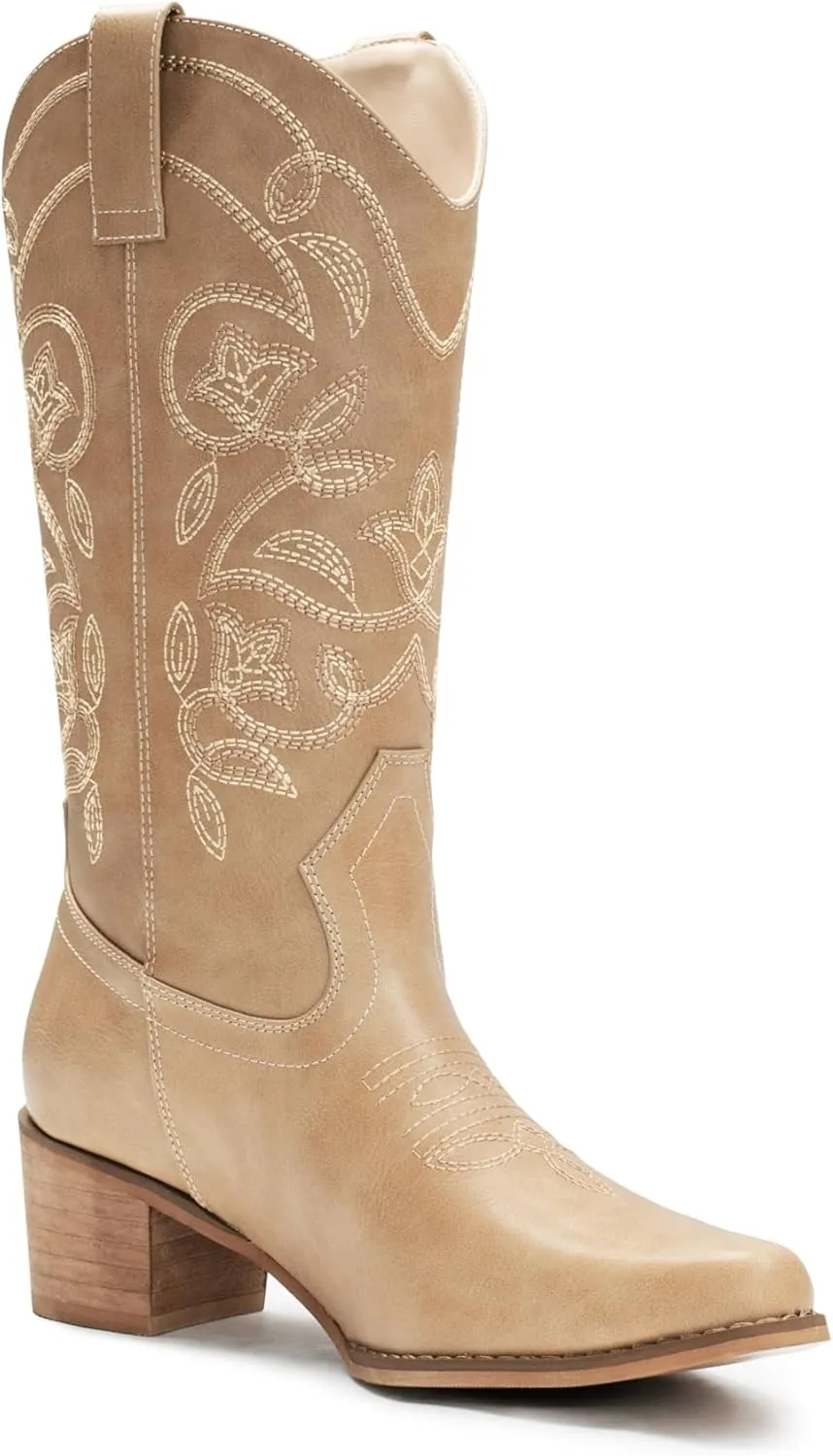 IUV Cowboy Boots For Women Pointy Toe Women's Western Boots Cowgirl Boots Mid Calf Boots