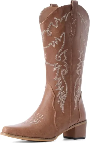 IXU Cowboy Boots Women Pointy Toe Women's Mid Calf Western Cowgirl Boots