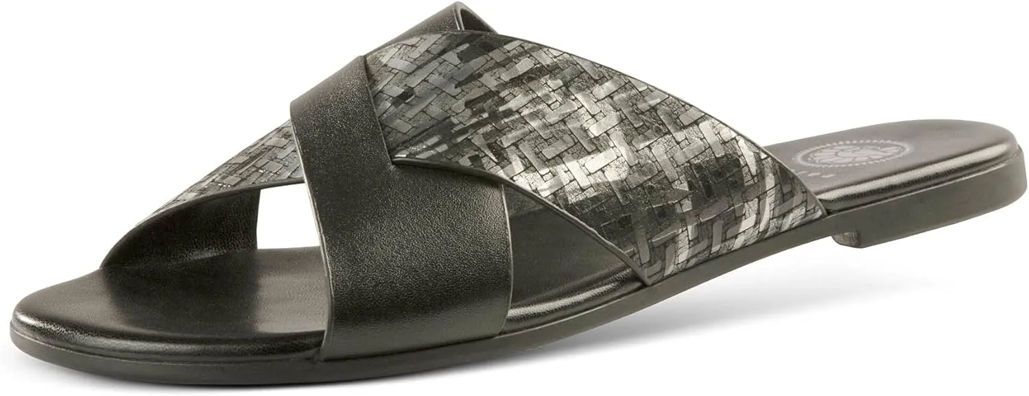 JATAREA Slip-On Flat Leather Slides for Women | Two Strap Open Toe Beach Sandals - BOJRA & ABANTI
