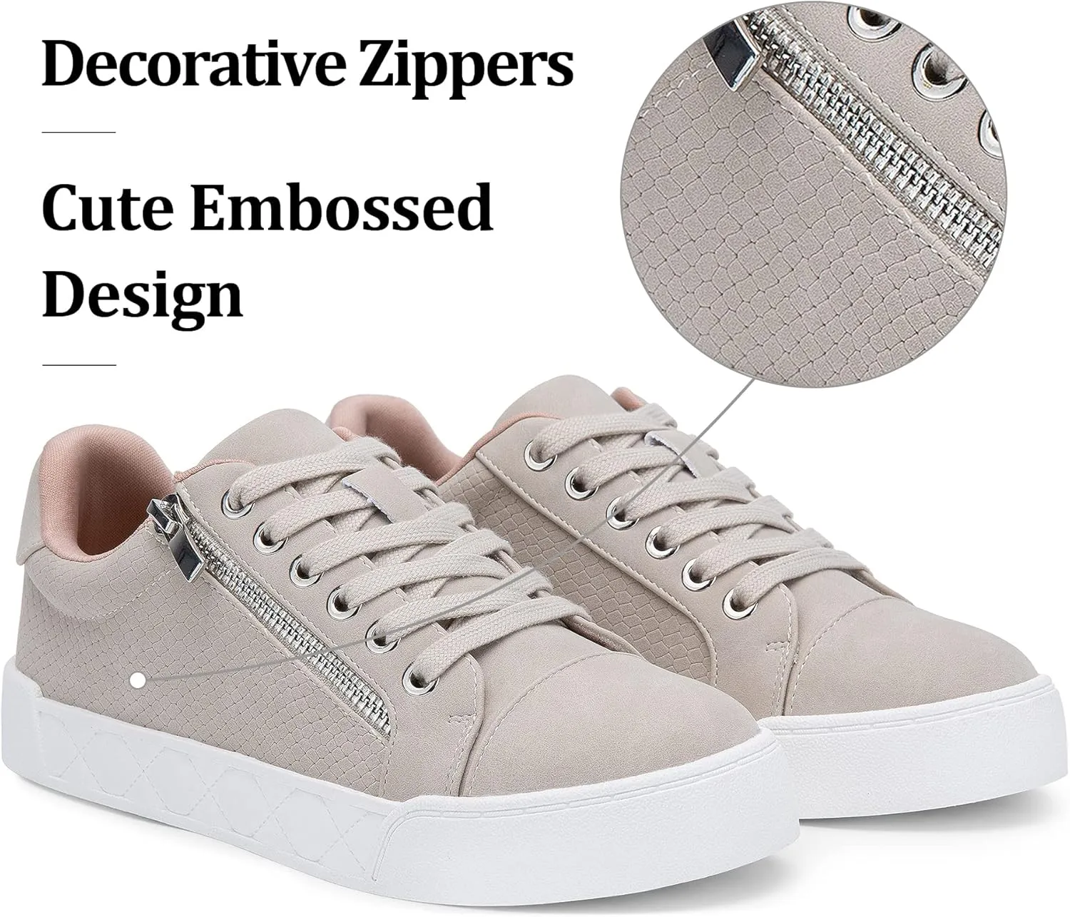 Jeossy Women's Flat Low Top Casual Fashion Sneakers Round Toe Shoes with Zipper