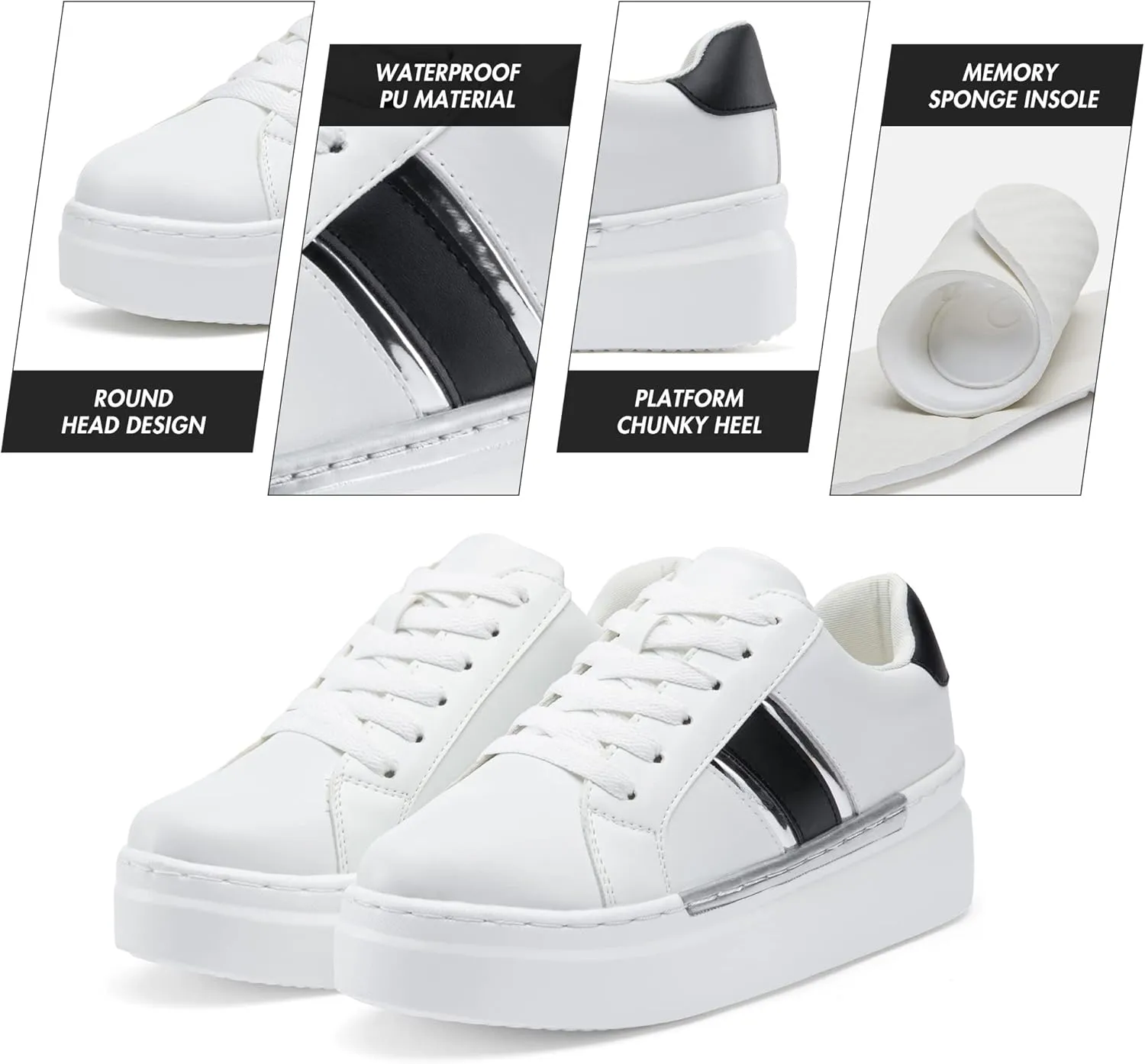 Jeossy Women's Platform Chunky White Casual Sneakers, Comfort 8028 Trendy Sneakers So Light Weight