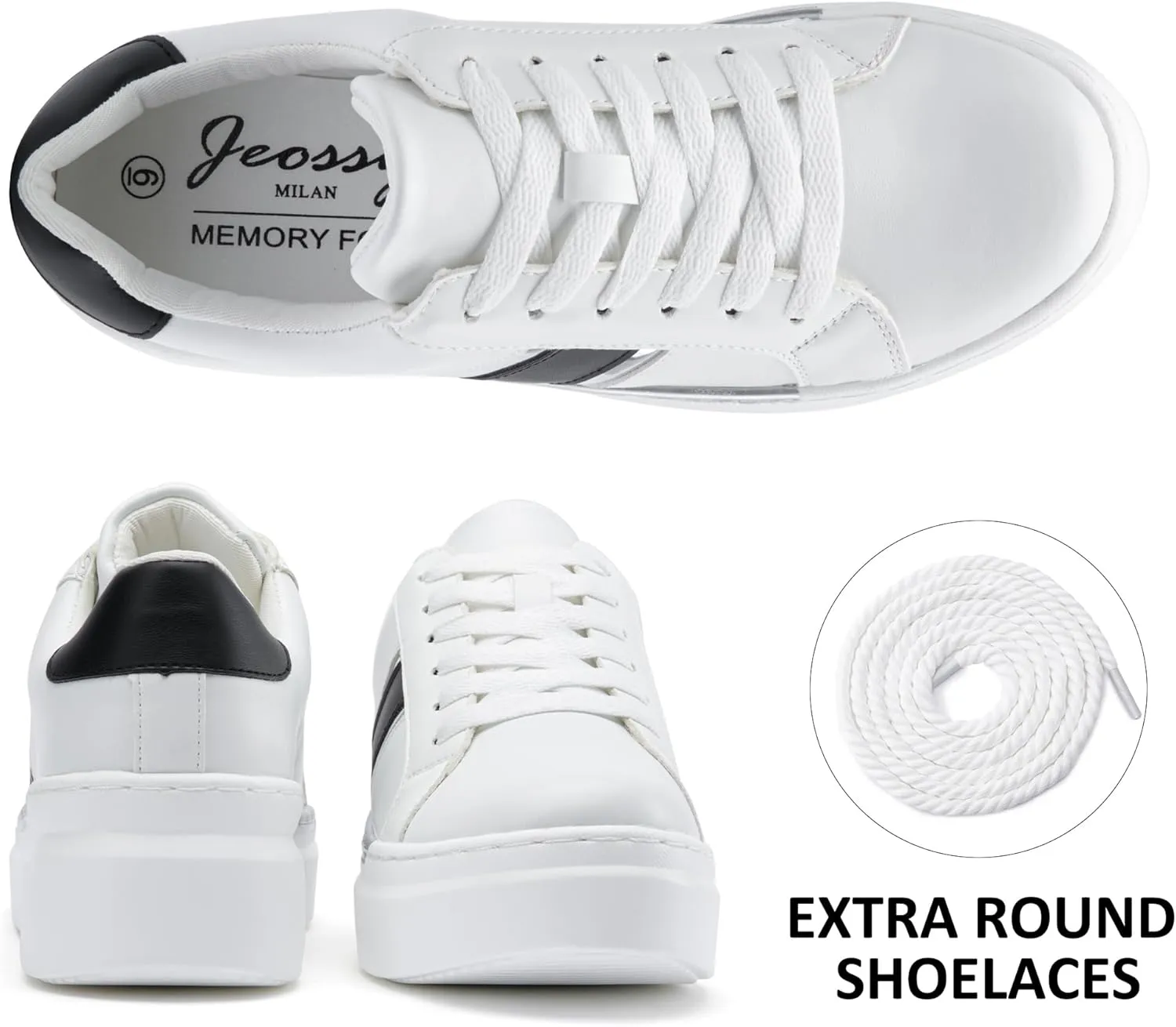 Jeossy Women's Platform Chunky White Casual Sneakers, Comfort 8028 Trendy Sneakers So Light Weight