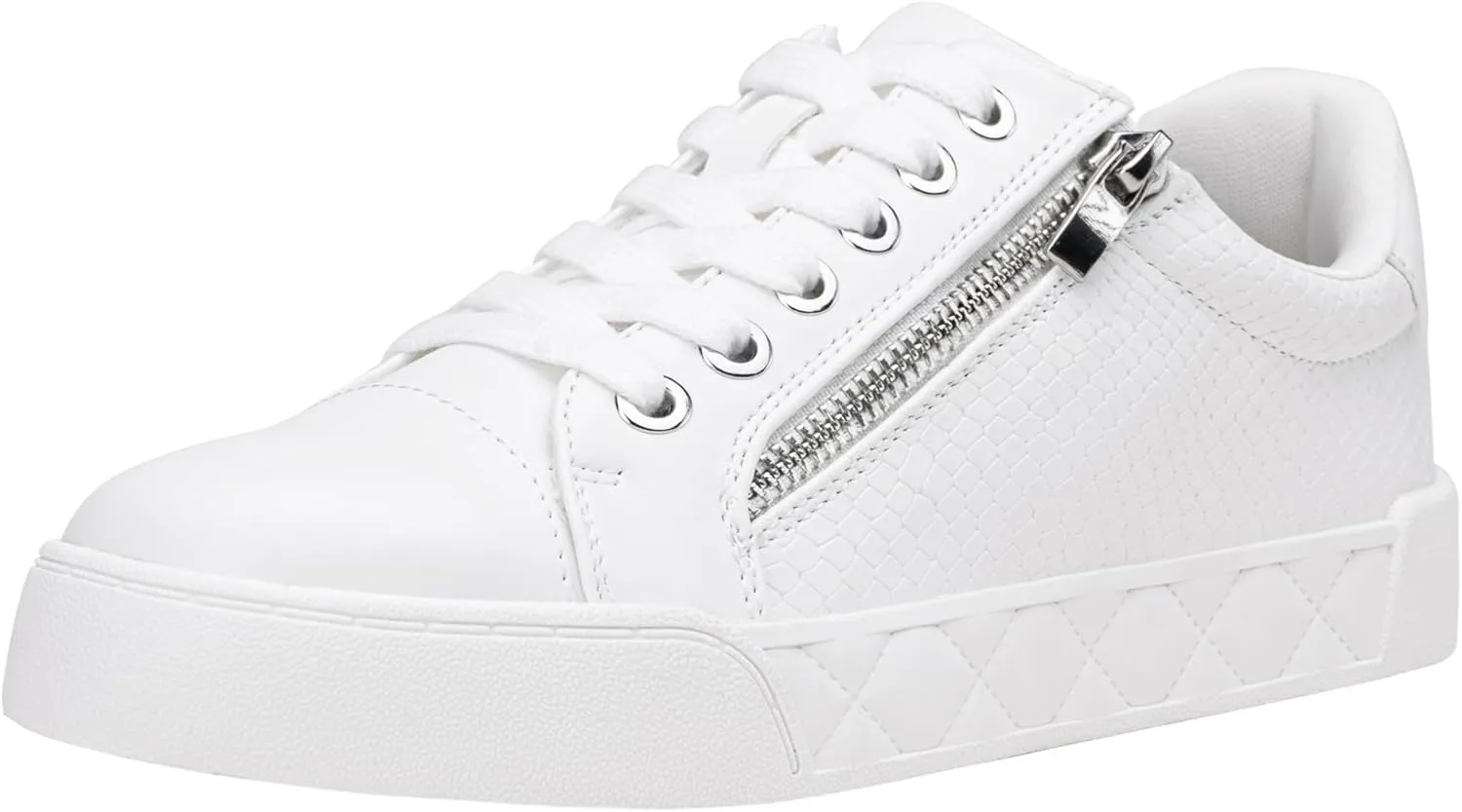 Jeossy Women's White Flat Low Top Casual Fashion Sneakers Cap Toe 8017 Shoes with Zipper Size 11 (DJY8017 White 11)